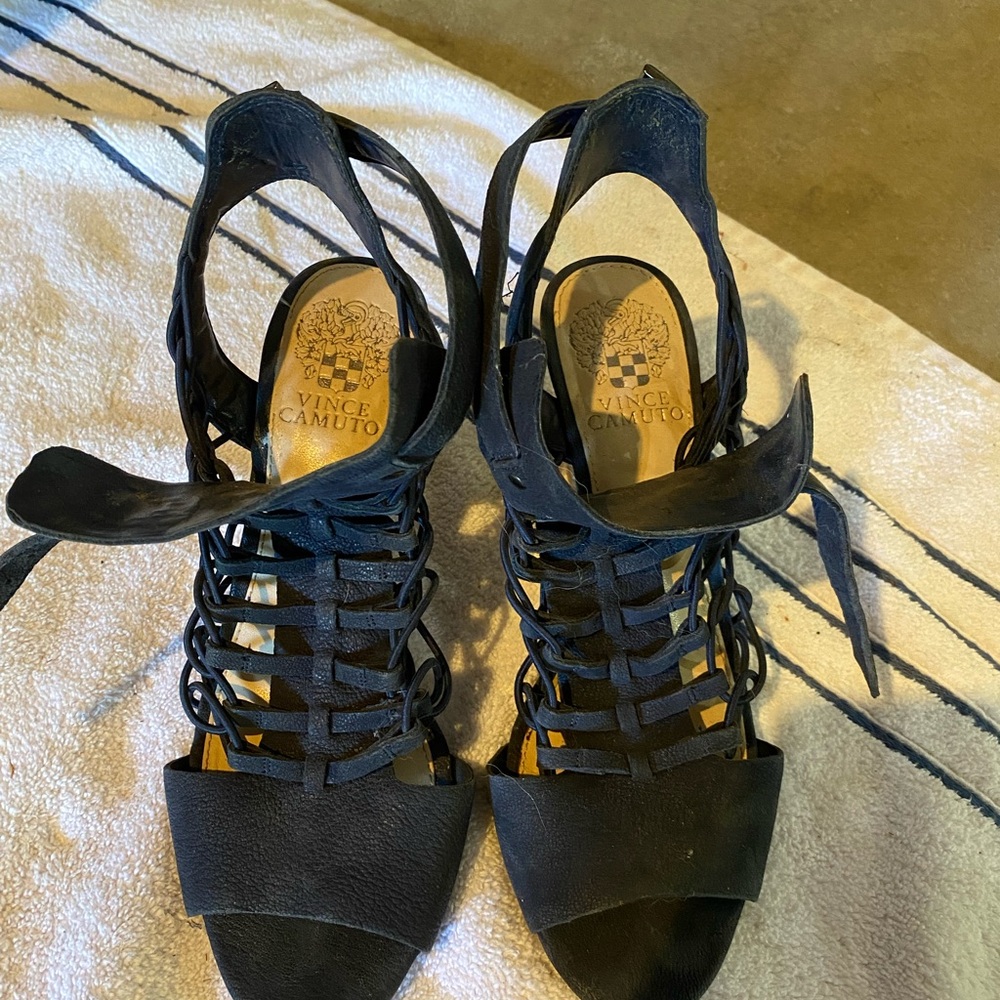 Vince Camuto Black Lace-Up Gladiator Heels